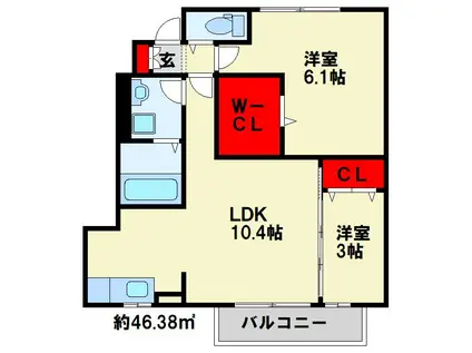 エスペランサ中曽根(2LDK/1階)の間取り写真