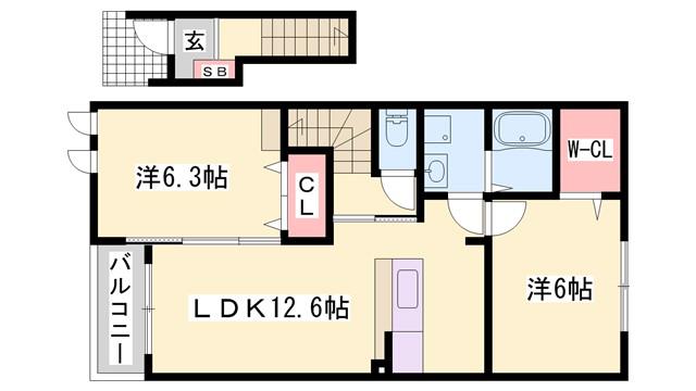 ヌーベル・ヴァン B棟(2LDK/2階)の間取り写真
