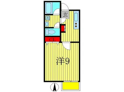 ヴィラ南柏II(1K/1階)の間取り写真