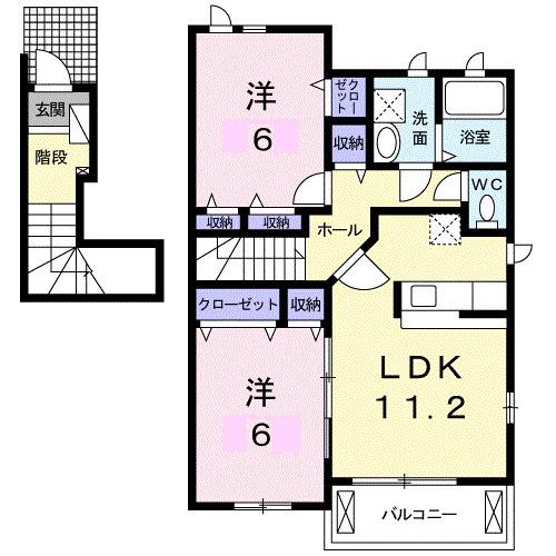 パストラル川部B(2LDK/2階)の間取り写真