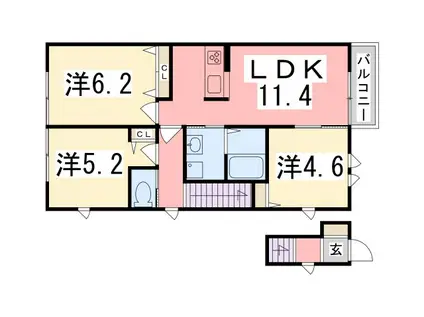 ヴィラーチェ砥堀 A棟(3LDK/2階)の間取り写真