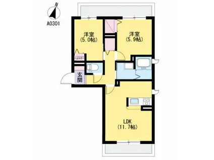 ラ・リュミエール月出(2LDK/3階)の間取り写真