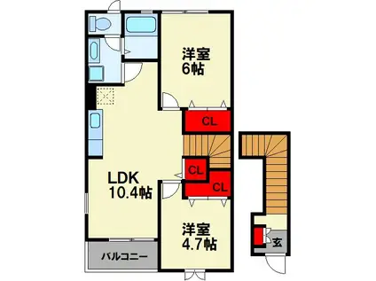 ジェルメ・コリーヌB(2LDK/2階)の間取り写真