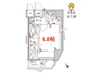 クレイシア横浜ノース(1K/10階)の間取り写真