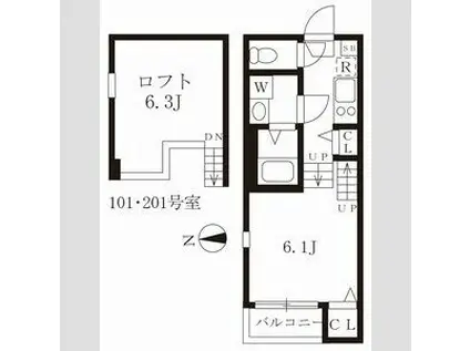 ハーモニーテラス愛知町(1K/1階)の間取り写真