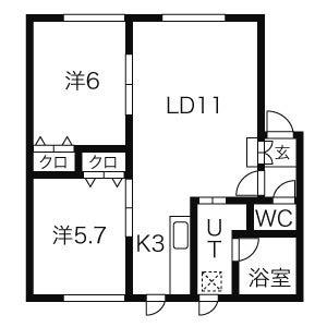 ソレアード新琴似(2LDK/1階)の間取り写真