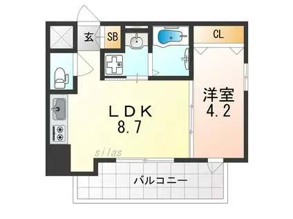 クローバー・グランツ三国ヶ丘(1LDK/7階)の間取り写真