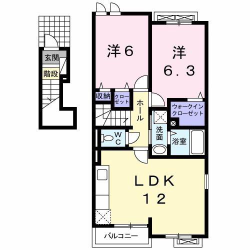 グレイスフルK(2LDK/2階)の間取り写真