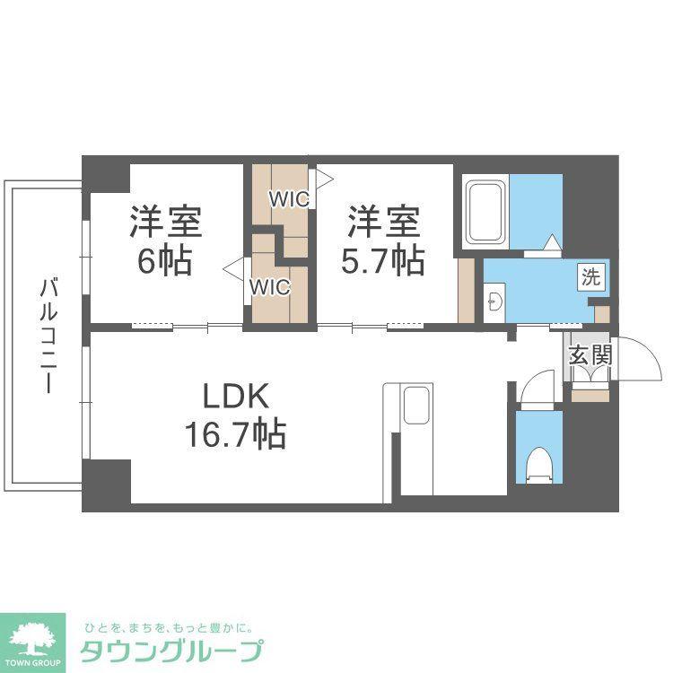 博多グランドレジデンス(2LDK/4階)の間取り写真