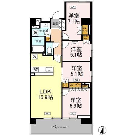 ロイヤルパークス仙台青葉通(3SLDK/3階)の間取り写真
