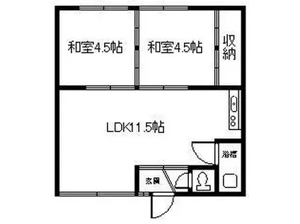 美鈴マンションB(2LDK/1階)の間取り写真