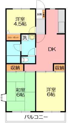 パ-クサイドマンション(3DK/2階)の間取り写真