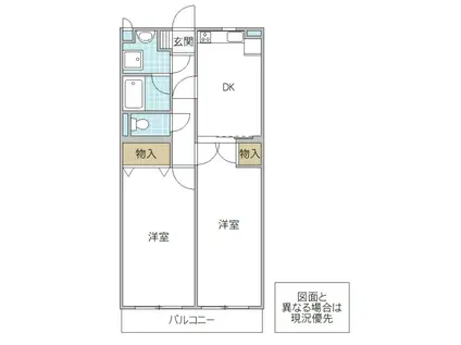 ヴェルドゥワイエ千波湖 オリーブ館(2DK/3階)の間取り写真