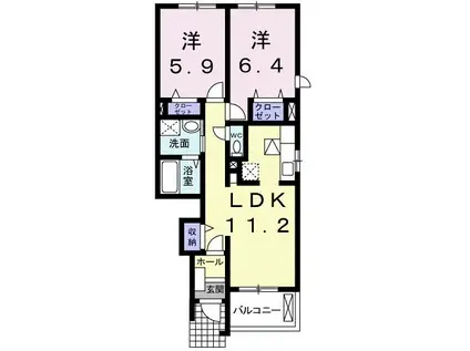 アプローズII(2LDK/1階)の間取り写真