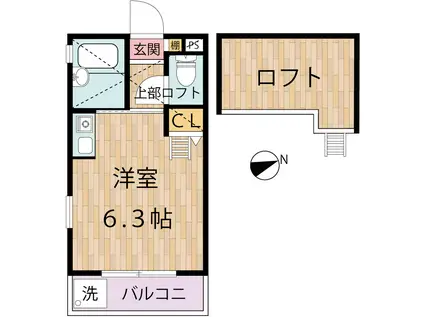 キューブハウスC(ワンルーム/2階)の間取り写真