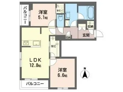 シャーメゾン東小金井(2LDK/2階)の間取り写真