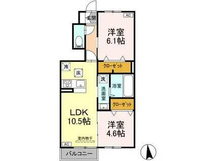 グランメールII(2LDK/1階)の間取り写真