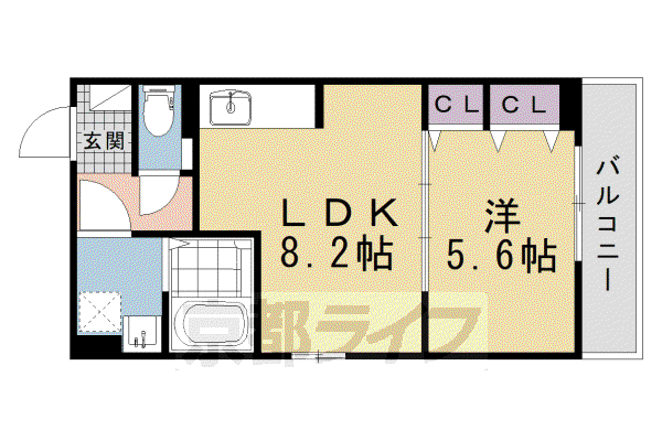 ヒカルサ京都北山栗栖I(1LDK/1階)の間取り写真
