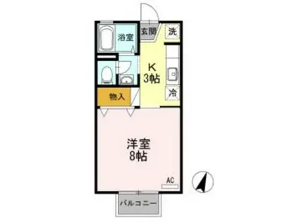 レインボーハイツ B棟(1K/2階)の間取り写真