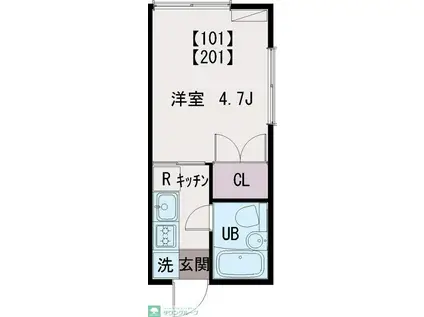 コーポ玉川(1K/2階)の間取り写真
