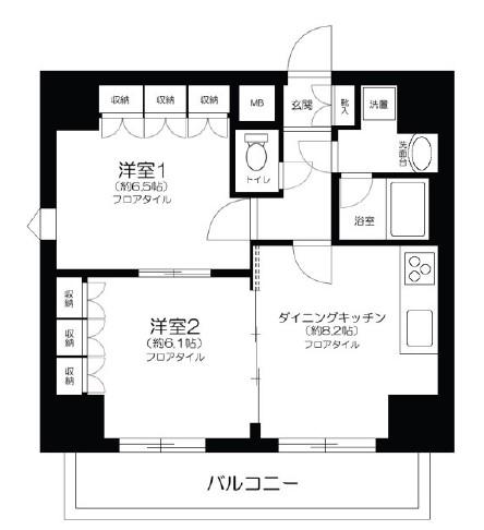 グラントレゾール浅草(2DK/6階)の間取り写真