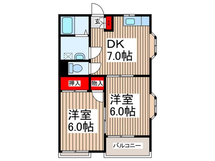 コートベルローゼ(2DK/1階)の間取り写真