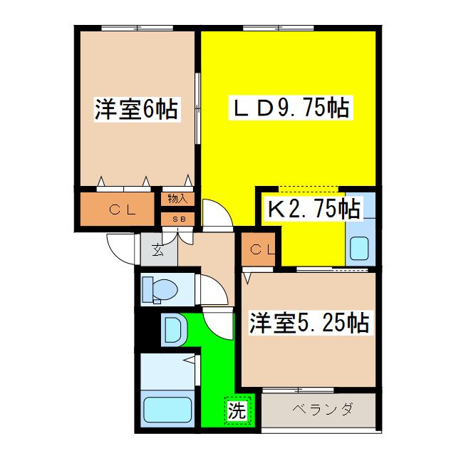 コーポブレーメンD館(2LDK/3階)の間取り写真