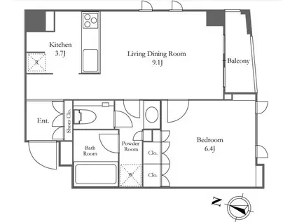 KDXレジデンス恵比寿(1LDK/5階)の間取り写真
