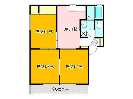 アーバンコーポ遠賀野 D棟(3DK/1階)の間取り写真