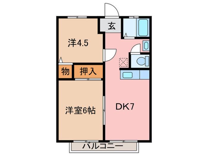 グリーンウッド(2DK/2階)の間取り写真