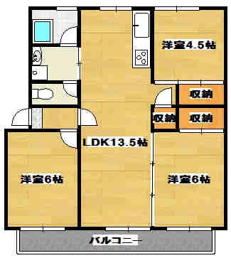 シャトー出水飛鳥(3LDK/3階)の間取り写真