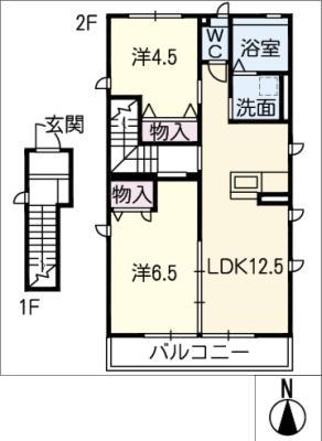 レトア末広D(2LDK/2階)の間取り写真
