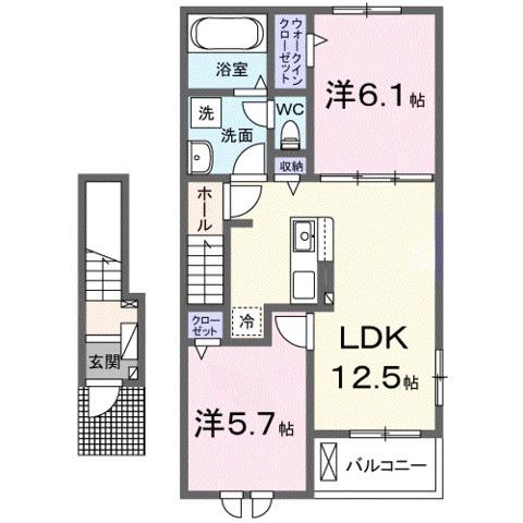 クラール勝原(2LDK/2階)の間取り写真