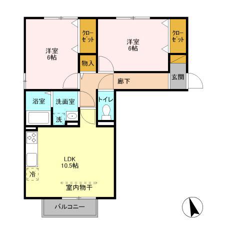 ドリームハイツB(2LDK/2階)の間取り写真