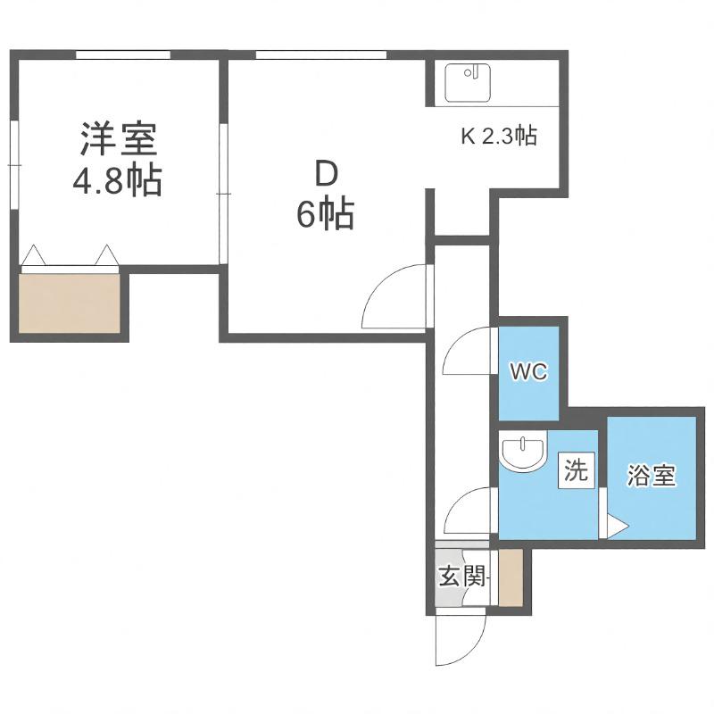 ビューハイツ白石(1LDK/2階)の間取り写真
