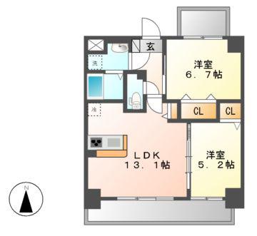 コンフォート城西(2LDK/8階)の間取り写真