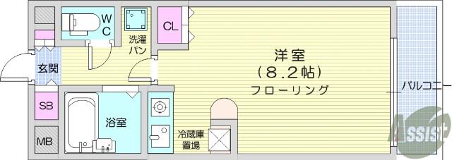 エクステリアJIN川内(ワンルーム/4階)の間取り写真