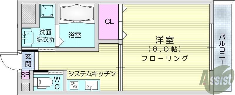 ロックウェル石名坂(1K/2階)の間取り写真
