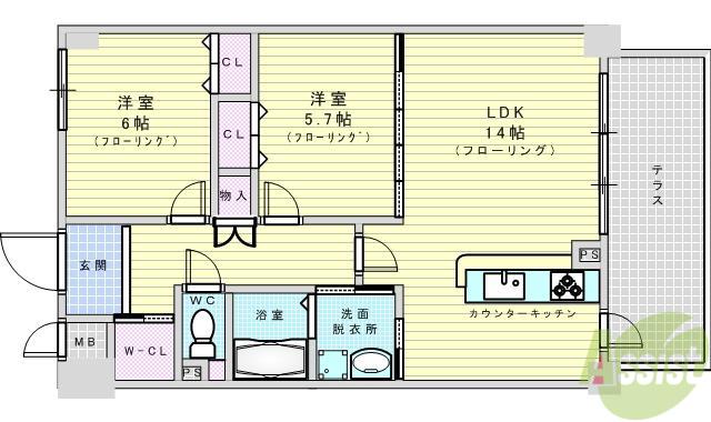 CRYSTAL SUITA TAKAHAMA(2LDK/1階)の間取り写真