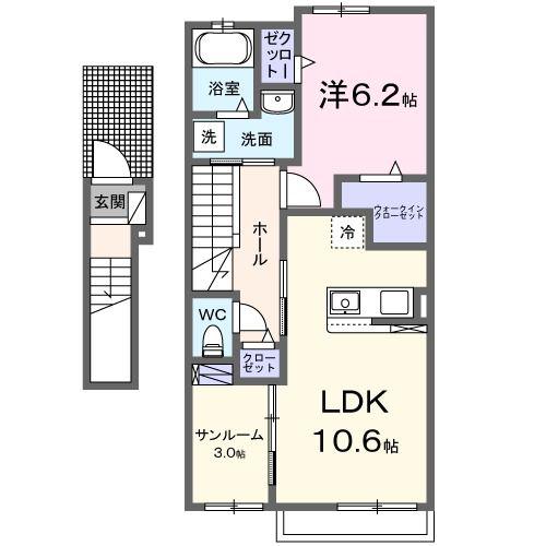 ベルウッド八街I(1LDK/2階)の間取り写真