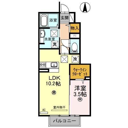 ディアフラットユング(1LDK/1階)の間取り写真