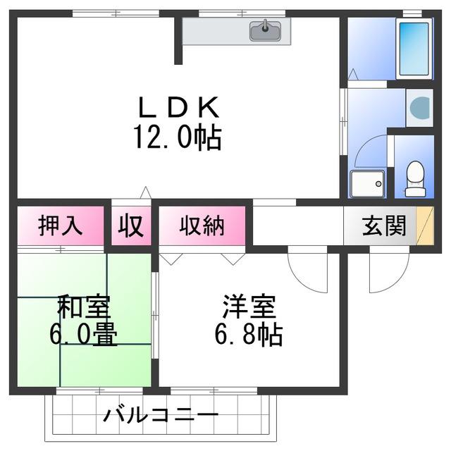 カルム・ロジュマンA棟(2LDK/2階)の間取り写真