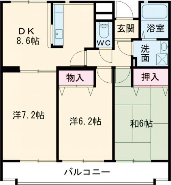 ソレアードパラシオン(3DK/4階)の間取り写真