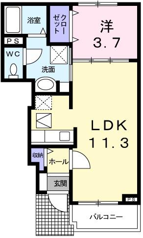 ワイズ コンブリオII(1LDK/1階)の間取り写真