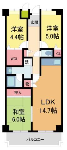 フレシア西宮(3LDK/7階)の間取り写真