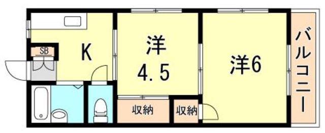 アカザワハイツ(2K/1階)の間取り写真
