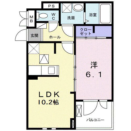ウェルス暁(1LDK/1階)の間取り写真