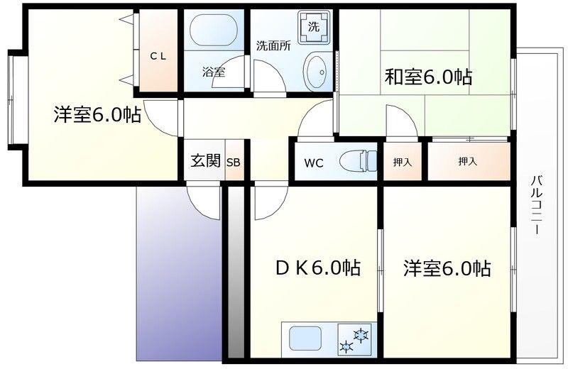メゾンボナール(3DK/1階)の間取り写真