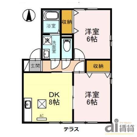 シェルアジュール(2DK/1階)の間取り写真
