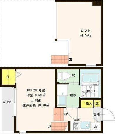 アーバンプレイス中江(1K/2階)の間取り写真